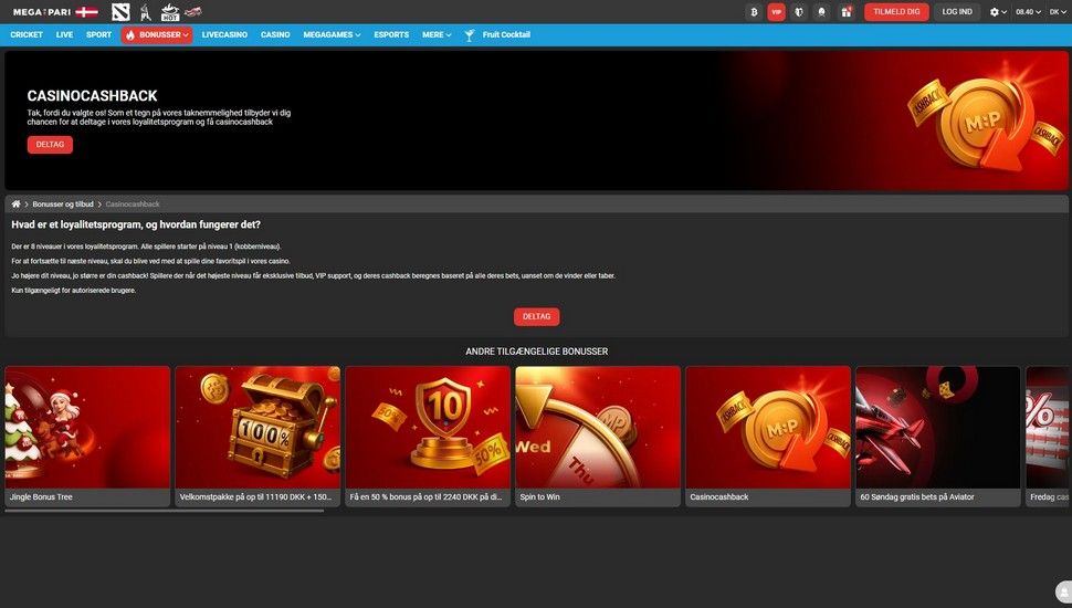 Megapari casino cashback