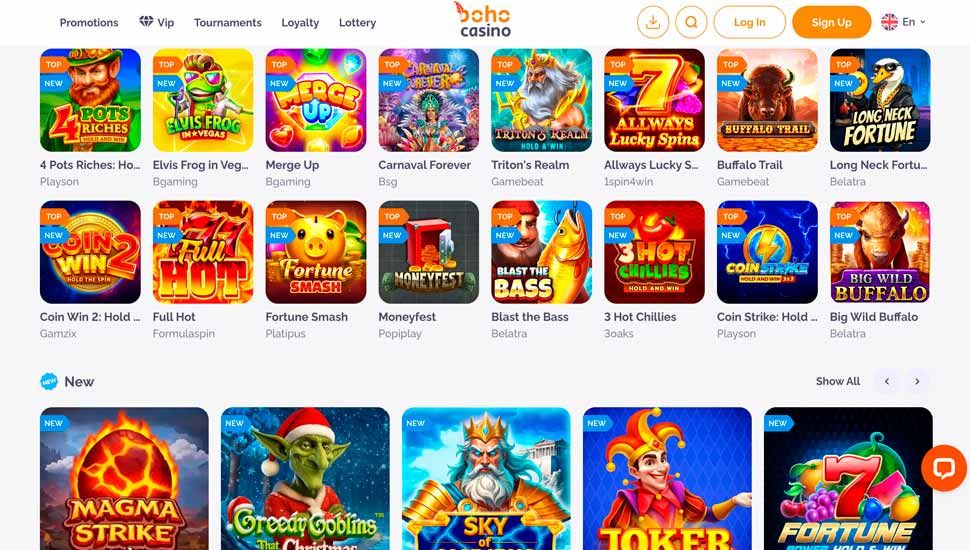 Spilleautomatportefølje Boho Casino
