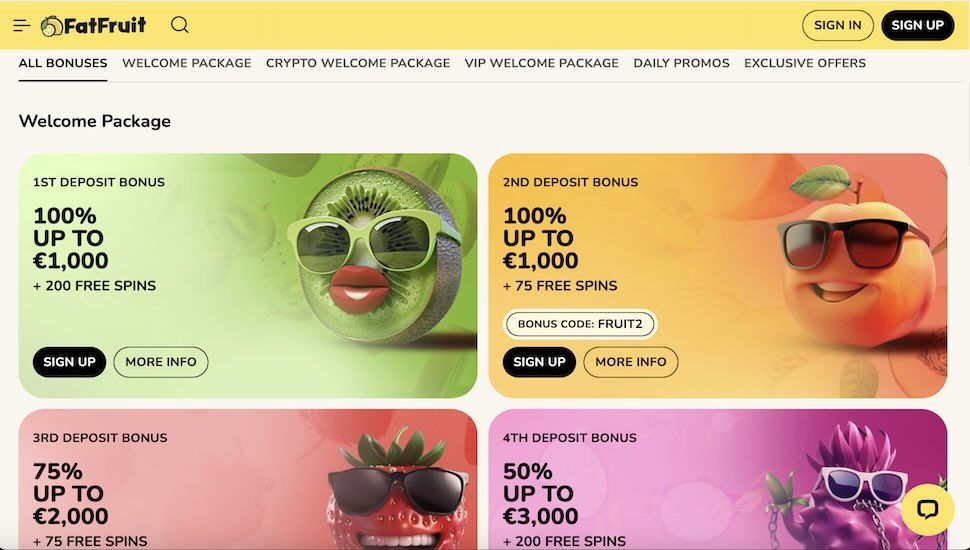 Fatfruit Casino Bonuses
