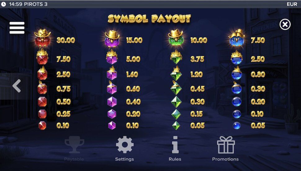 Pirots 3 slot Symboler